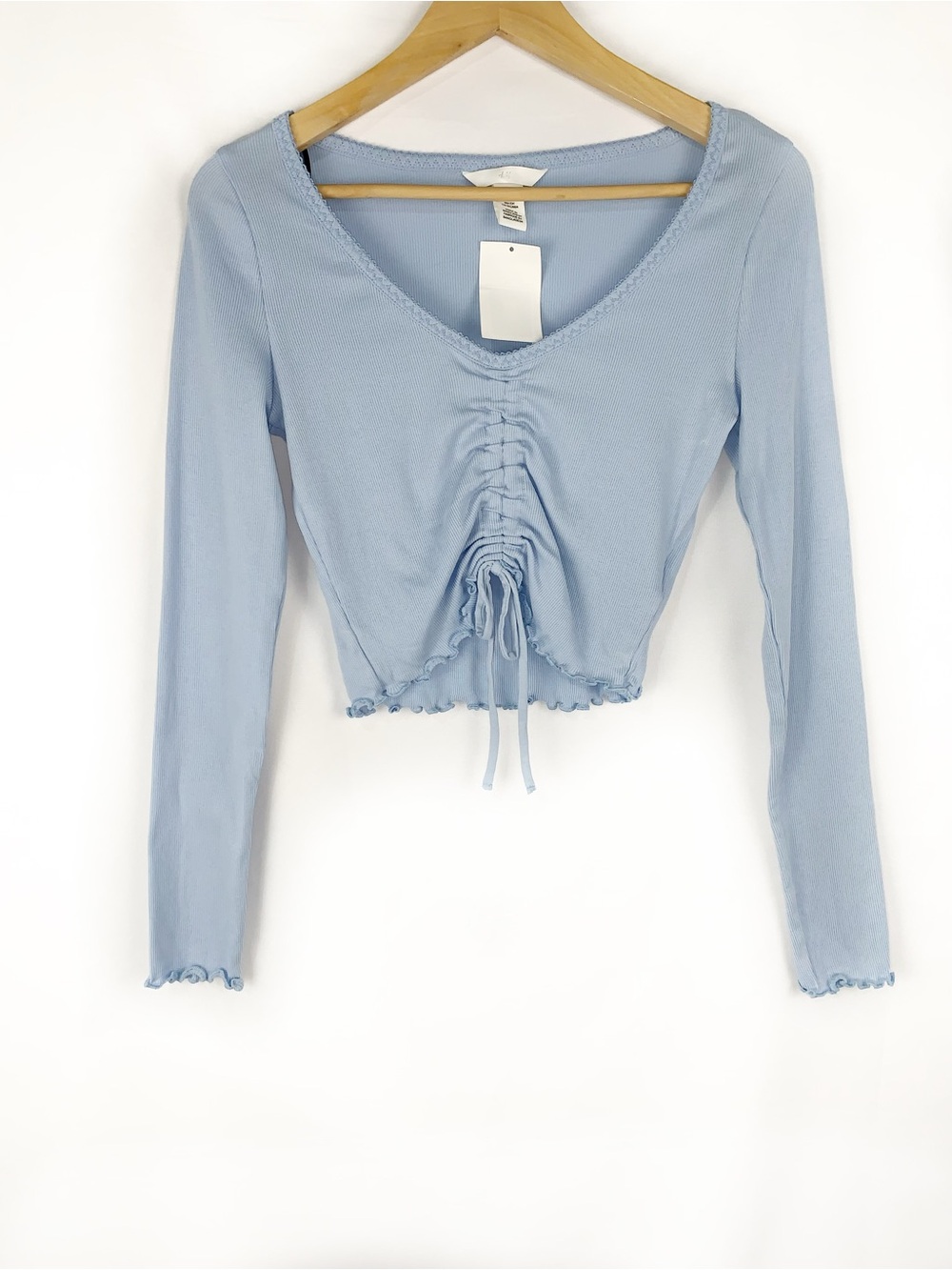 NWT H&M Ruched Front Ribbed Top in Blue